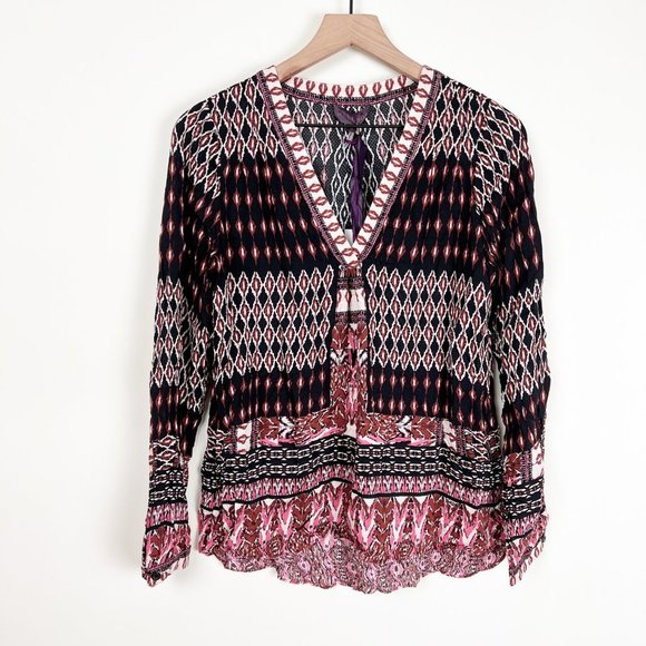 New Hale Bob Relaxed Fit Boho Print Hippie Blouse Top Long Sleeve Bohemian Shirt - Picture 8 of 10